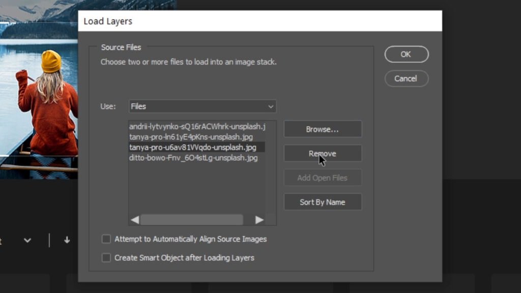 Load Layers window in Adobe Photoshop