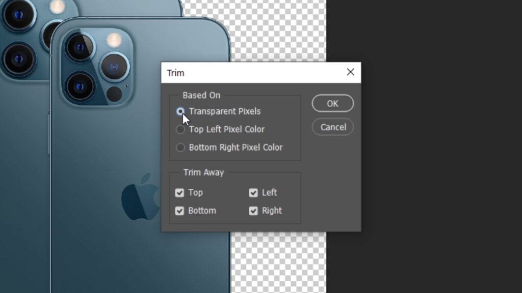 Choosing Trim command options in Photoshop