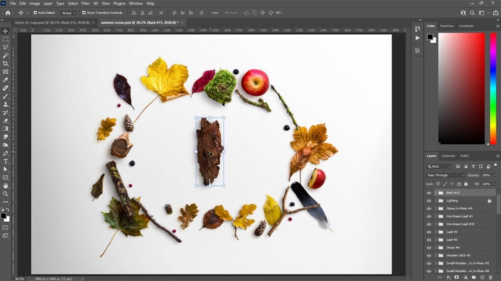 Dropping a layer into another document in Photoshop