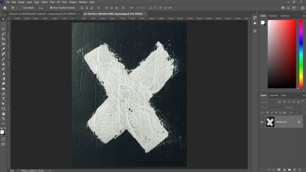 An image of an abstract paint texture open in Photoshop